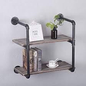 lot 2332 image: Industrial Pipe Shelving Wall Mounted,24in Rustic Metal Floating Shelves,Steampunk Real Wood Book Shelves,Wall Shelf Unit Bookshelf Hanging Wall Shelves,Farmhouse Kitchen Bar Shelving(2 Tier)