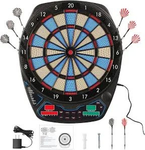 lot 2336 image: OLI Electronic Dart Board with 12 Soft Tip Darts, LED Display Automatic Scoring Dartboard Sets for Adults, 100 Plastic Tips & Power Adapter Include