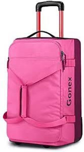 lot 2353 image: Gonex Rolling Duffle Bag with Wheels, 50L Travel Carry On Wheeled Duffel Luggage with Rollers 22 Inch, Rose Red