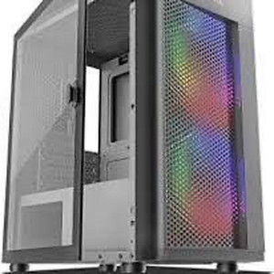 lot 2362 image: MOROVOL Mesh Matx (Micro-ATX) Case Tower Computer Case, 2PCS � ARGB Fans Preinstalled and 2�USB 3.0 Ports, Magnetic Design Opening Tempered Glass Panel & Mesh Front Panel Gaming PC Case(TW7-S2-BL)