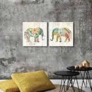 lot 2401 image: DekHome 2 Panels Elephant Canvas Wall Art Boho Paisley Elephant Prints Colorful Animal Pictures Abstract Wildlife Artwork for Bedroom Living Room Decor Framed Ready to Hang