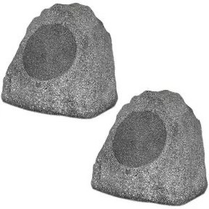 lot 2405 image: Theater Solutions 2R8G Outdoor Granite 8 Rock 2 Speaker Set for Deck Pool Spa Yard Garden, Granite Grey