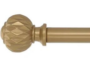 lot 2406 image: Meriville 1-Inch Diameter Single Window Treatment Curtain Rod, Castani Finial, 28-inch to 48-inch Adjustable, Royal Gold