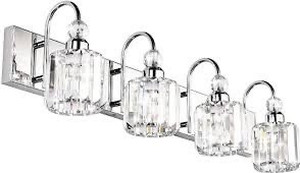 lot 2408 image: Ralbay Modern Crystal Vanity Lights 6-Lights Stainless Steel Crystal Bathroom Vanity Lights Over Long Mirror Modern Crystal Vanity Lighting Fixtures for Bathroom