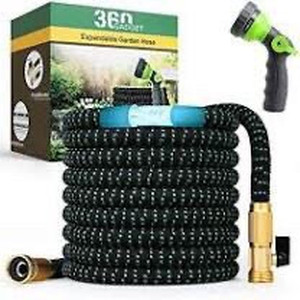 lot 2411 image: 360Gadget Expandable and Flexible Garden Hose 100 ft Water Hose with 34 Brass Fittings and 8 Function Sprayer Nozzle, Retractable, Kink Free, Collapsible, Lightweight Hose for Outdoors