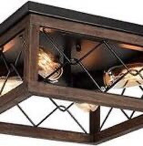 lot 2431 image: Eyassi Wooden Flush Mount Ceiling Lights, 4-Light Industrial Farmhouse Ceiling Light Fixture, Black Metal Close to Ceiling Lamp for Hallway, Entryway, Kitchen, Bedroom, Balcony, Dining Room