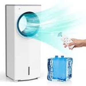 lot 2436 image: Evaporative Air Cooler, Bladeless Tower Fan & Humidifier with 3 Modes, Portable Swamp Fan with Oscillation, 3 Speeds, 1 Gallon Water Tank, Remote Control, Timer, for Home Indoor