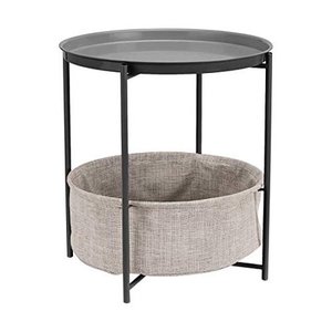 lot 2438 image: Basics Round Storage End Table - Charcoal with Heather Grey Fabric