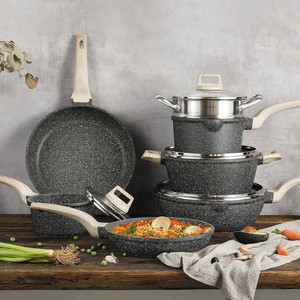 lot 2443 image: CAROTE Nonstick Granite Cookware Sets, 10 Pcs Pots and Pans Set, Non Stick Stone Kitchen Cookware Set with Frying Pans(Granite, Induction Cookware)