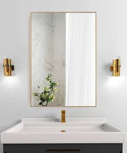 lot 2503 image: BEAUTYPEAK Wall Mirror 24 x 36 Bathroom Mirror with Metal Frame Rectangle Hanging Mirrors Set for Living Room Bedroom Bathroom Entryway Hangs Horizontal or Vertical, Gold