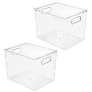 lot 2533 image: mDesign Plastic Tall Deep Organizing Tray Kitchen Pantry Cabinet, Refrigerator, Freezer Food Organization Storage Bins with Handles, Drawer Container Organizer - Ligne Collection - 2 Pack - Clear