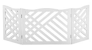 lot 75400 image: Etna Freestanding Wood Pet Gate 3-Panel Tri Fold Dog Fence - 48 Wide x 19 High - White Geometric