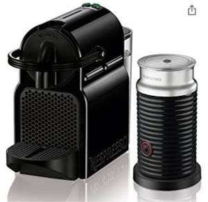 lot 75402 image: Nespresso Inissia Espresso Maker with Aeroccino Milk Frother by DeLonghi, Black