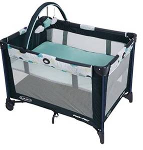 lot 75429 image: Graco Pack and Play On the Go Playard  Includes Full-Size Infant Bassinet, Push Button Compact Fold, Stratus , 39.5x28.25x29 Inch