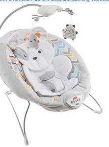 lot 75431 image: ��Fisher-Price Sweet Snugapuppy Deluxe Bouncer, Portable Bouncing Baby Seat with Overhead Mobile, Music, and Calming Vibrations
