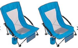 lot 75454 image: AsterOutdoor Low Sling Beach Chair Folding Lightweight Mesh Back Sand Chair for Camping Outdoor Lawn, Carry Bag Included, Supports 250lbs