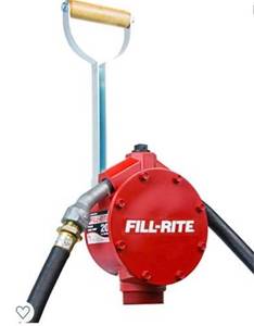 lot 75472 image: Fill-Rite FR152 Piston Hand Pump with Hose & Nozzle Spout, Red