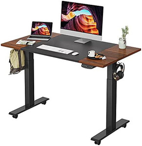 lot 29967 image: FEZIBO Height Adjustable Electric Standing Desk with Pencil Holder, 48 x 24 Inches Stand Up Desk, Sit Stand Desk, Espresso and Black Top and Black Frame