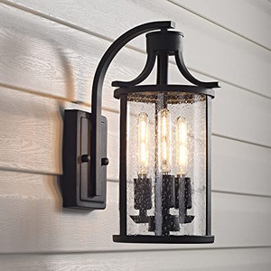 lot 29971 image: 3-Light Outdoor Wall Lantern Outside Fixture, 14.17H Exterior Light Fixture, Black Finish with E12 Base  (Bulb Not Included)