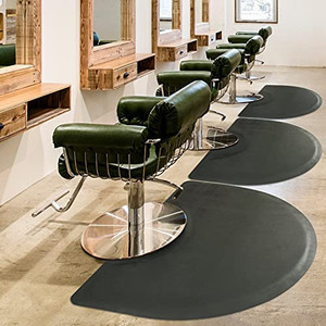 lot 29972 image: Salon Mat 3x5 Barber Shop Chair Mat Anti-Fatigue Floor Mat - Black Semi Circle Salon mats for Hair Stylist - 12 Thick Office Comfort Floor Mat