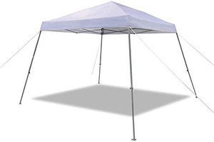 lot 29987 image: Amazon Basics Outdoor One-push Pop Up Canopy, 8ft x 8ft Top Slant Leg with Wheeled Carry, White