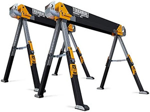 lot 30026 image: ToughBuilt - Folding Sawhorse - Sturdy, Durable, Lightweight, Heavy-Duty, 100% High Grade Steel - Adjustable up to 4x4 Size Support Arms - 1300 LB Capacity - (TB-C700)   (2 Pack)