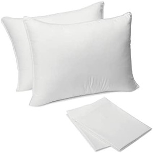 lot 30028 image: Amazon Basics Down-Alternative Pillows, Soft Density for Stomach and Back Sleepers - Standard, White  (Pack of 2)
