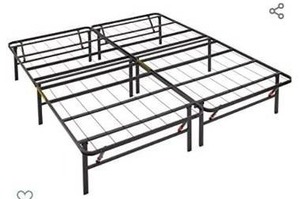 lot 30034 image: Amazon Basics Foldable 14-Inch Black Metal Platform Bed Frame with Tool-Free Assembly, No Box Spring Needed, Queen
