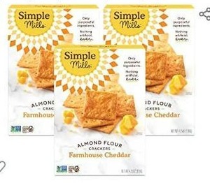 lot 30043 image: Simple Mills Almond Flour Crackers, Farmhouse Cheddar - Gluten Free, Healthy Snacks, 4.25 Ounce (Pack of 3)
