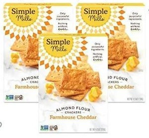 lot 30045 image: Simple Mills Almond Flour Crackers, Farmhouse Cheddar - Gluten Free, Healthy Snacks, 4.25 Ounce (Pack of 3)
