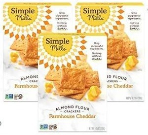lot 30046 image: Simple Mills Almond Flour Crackers, Farmhouse Cheddar - Gluten Free, Healthy Snacks, 4.25 Ounce (Pack of 3)