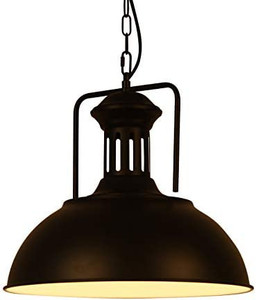 lot 30431 image: SAINT LROA Industrial Metal Barn Pendant Light with DomeBowl Shade Nautical Pendant Light with Adjustable Chain, Black  (33cm)