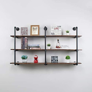 lot 30464 image: LENGEN Industrial Floating Shelves Wall Mount, 63in Rustic Pipe Wall Shelf, 3-Tiers Wall Mount Bookshelf, DIY Storage Shelving Floating Shelves, Wall Shelving Unit, Wall Book Shelf for Home Organizer