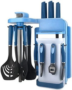 lot 30509 image: FIVETAS Kitchen Utensils Set with Holder, Nylon Cooking Utensils Set, 6 Pieces Stainless Steel Knives Set for Kitchen, Vegetable Peeler Knife, Cheese Grater, Cleaning Brush and 2 Plastic Cutting Boards   (Retails $235)