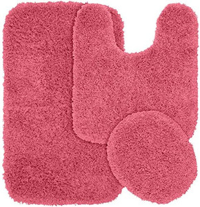 lot 30790 image: Rug 3-Piece Jazz Shaggy Washable Nylon Bathroom Rug Set, Pink  (USED--SOLD AS IS)