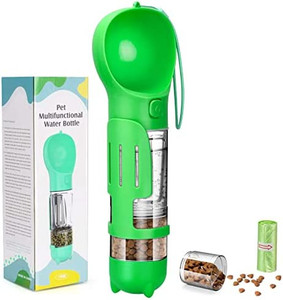 lot 31300 image: Dog Water Bottle Portable Leak Proof Dog Water Dispenser with Drinking and Feeding Function Lightweight Pet Water Dispenser for Walking and Travel for Dog, Cat and Other Animals, Green  (15OZ)