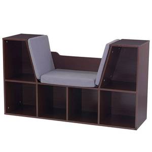 lot 31303 image: KidKraft KidKraft Wooden Bookcase with Reading Nook, Six Shelves and Gray Cushion, Espresso
