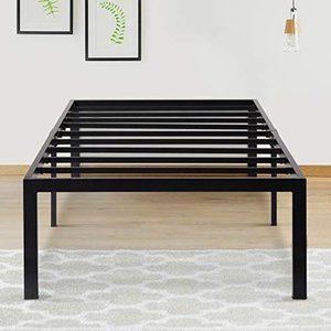 lot 31328 image: Olee Sleep 18 Inch Tall Heavy Duty Steel Slat Anti-Slip Support Easy Assembly Mattress Foundation Maximum Storage Noise Free No Box Spring Needed, Black