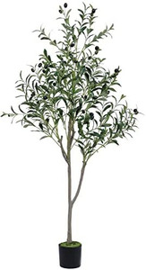 lot 31821 image: VIAGDO 4.6ft Tall Large Artificial Silk Olive Tree in Pot with Branches and Fruits  (624 Leaves)