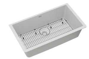 lot 31827 image: Elkay Quartz Classic White Quartz 33 in. Single Bowl Undermount Kitchen Sink with Bottom Grid and Drain