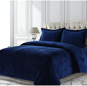 lot 31857 image: Tribeca Living VENICEDUVET Venice Velvet Oversized Solid Duvet Set, Queen, Navy Blue