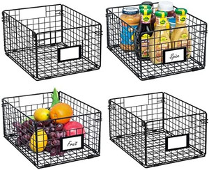 lot 31908 image: X-cosrack Foldable Cabinet Wall Mount Metal Wire Basket Organizer Pantry Basket with Handles - 4 Pack -12 x 9 X 6, Food Storage Mesh Bin for Kitchen Bathroom Laundry Closet Garage Patent Design