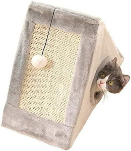 lot 45799 image: Triangle Flannel Cat House for Cat Bed Cave Cat with Sisal Scratch Pad and Ball Hanging