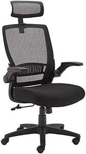 lot 45807 image: Amazon Basics Ergonomic Adjustable High-Back Mesh Chair with Flip-Up Arms and Headrest, Upholstered Mesh Seat, Black