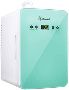 lot 45827 image: AstroAI Mini Fridge Skincare Fridge - Temperature Control - AC12V DC Portable Thermoelectric Cooler and Warmer for Bedroom, Cosmetics, Medications, Beverage, ETL Listed, Teal (Only gets to 47 degrees)