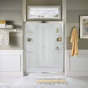 lot 27626 image: Ovation Framed Bypass Shower Door in Satin Nickel