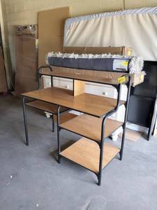 lot 27631 image: computer desk black metal with brown top