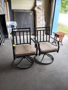 lot 27665 image: patio chair set of 2 black metal with tan cushion