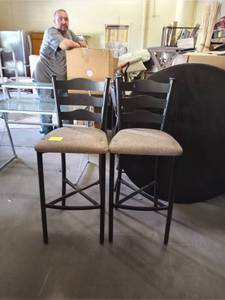lot 27682 image: bar stool set of 2 black metal with black cushion