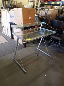 lot 27683 image: glass top desk with metal silver